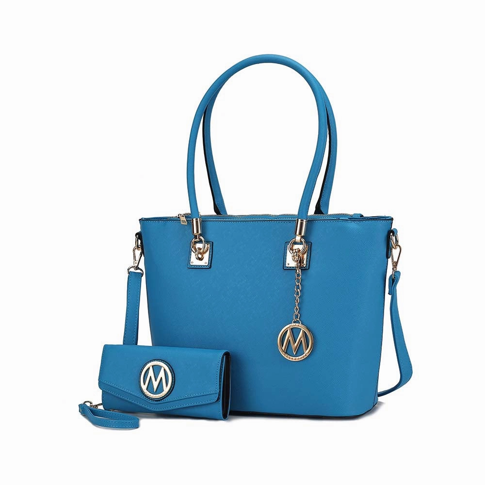 Vanessa Women's Tote Bag with Wristlet Wallet, Solid Vegan Leather Handbag Purse Set by Mia K