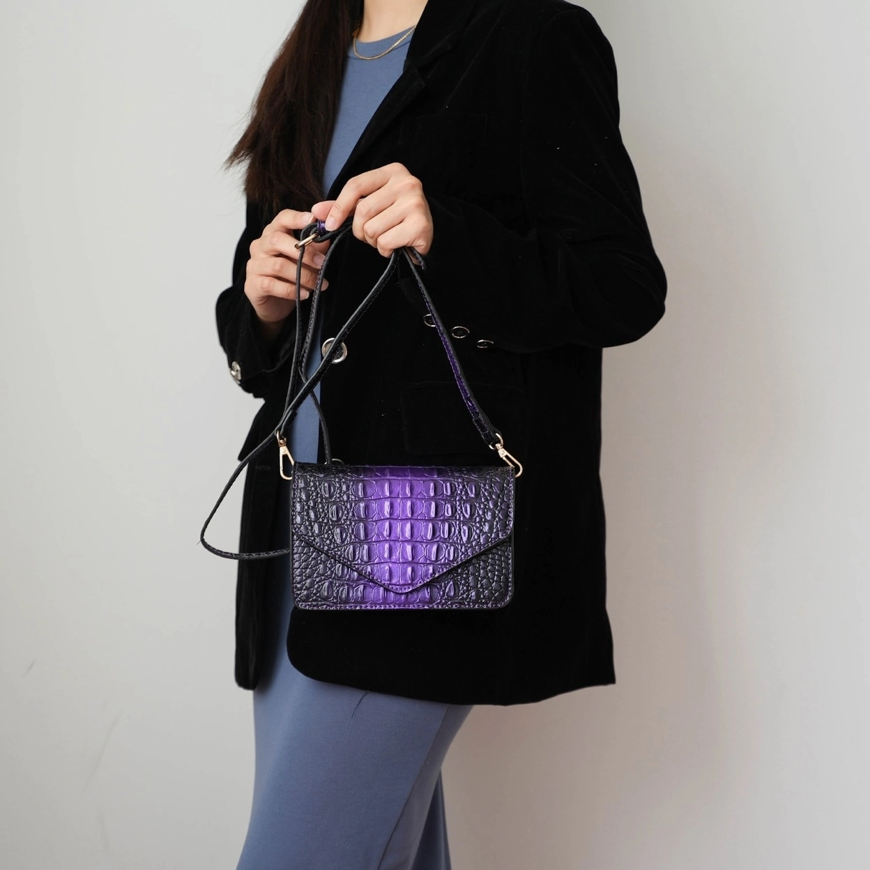Vanta False Croc-Embossed Saddle Bag