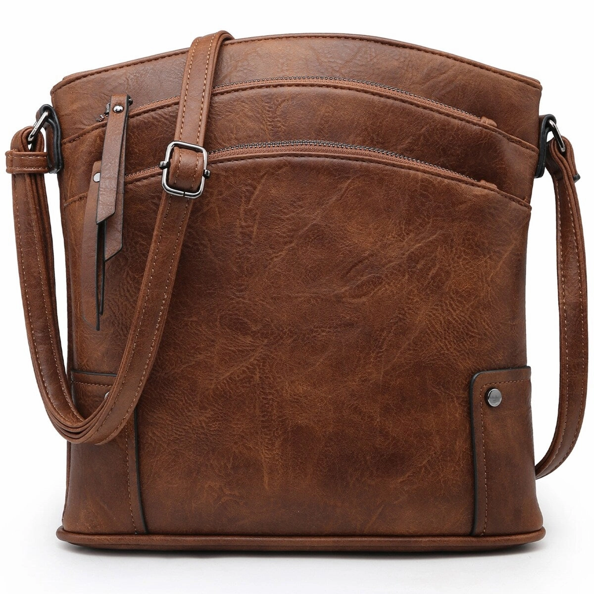 Vegan Leather Women Large Crossbody Bag Triple Zip Handbag Shoulder Purse 10.6in W