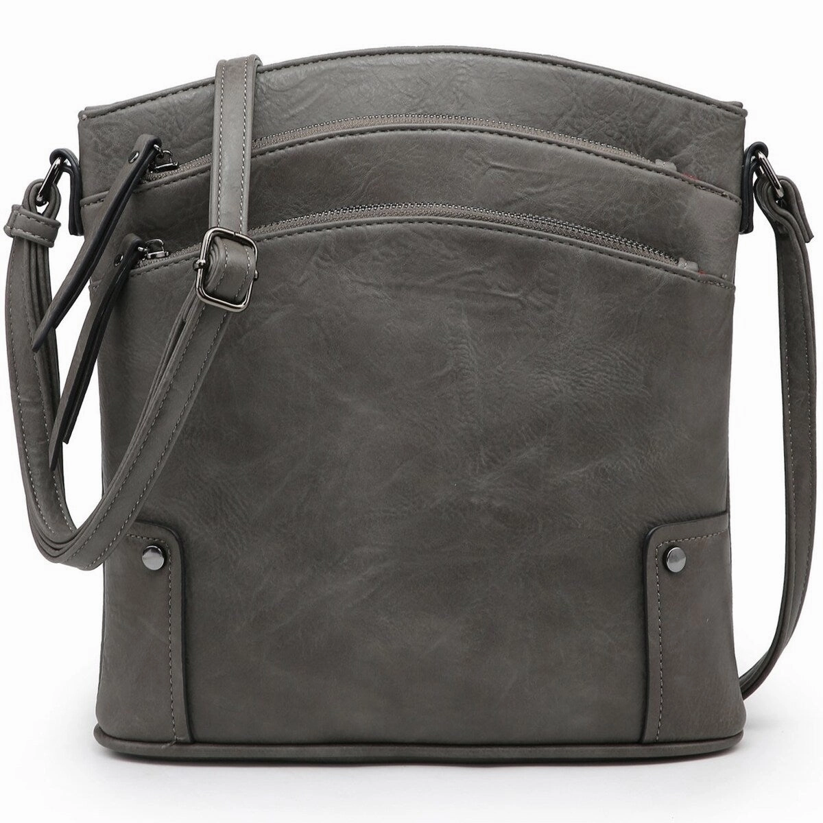Vegan Leather Women Large Crossbody Bag Triple Zip Handbag Shoulder Purse 10.6in W