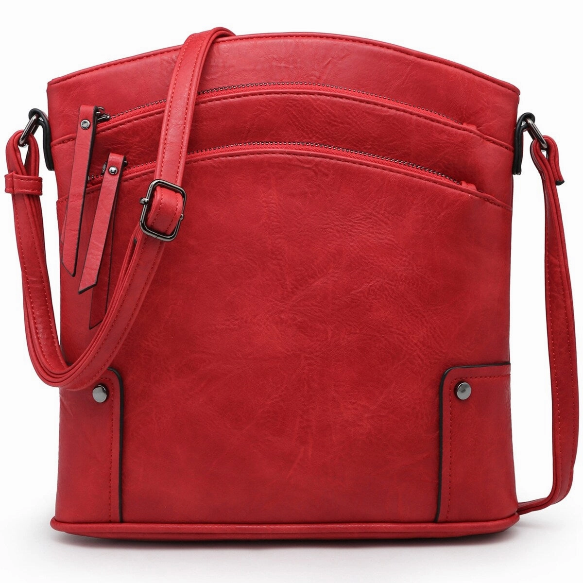 Vegan Leather Women Large Crossbody Bag Triple Zip Handbag Shoulder Purse 10.6in W