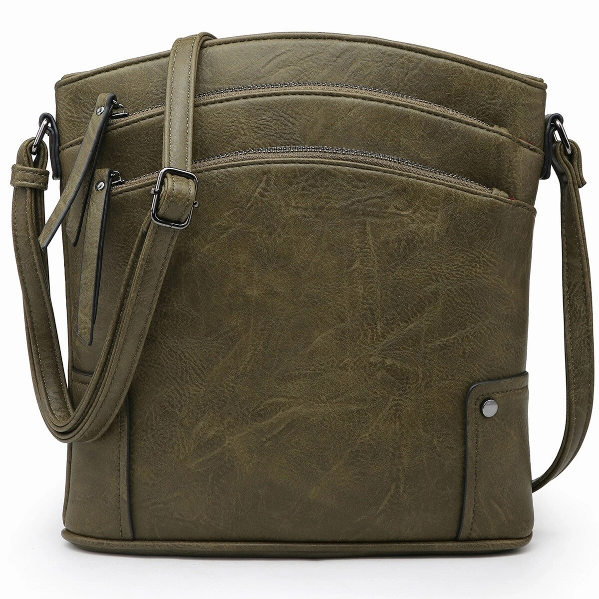 Vegan Leather Women Large Crossbody Bag Triple Zip Handbag Shoulder Purse 10.6in W