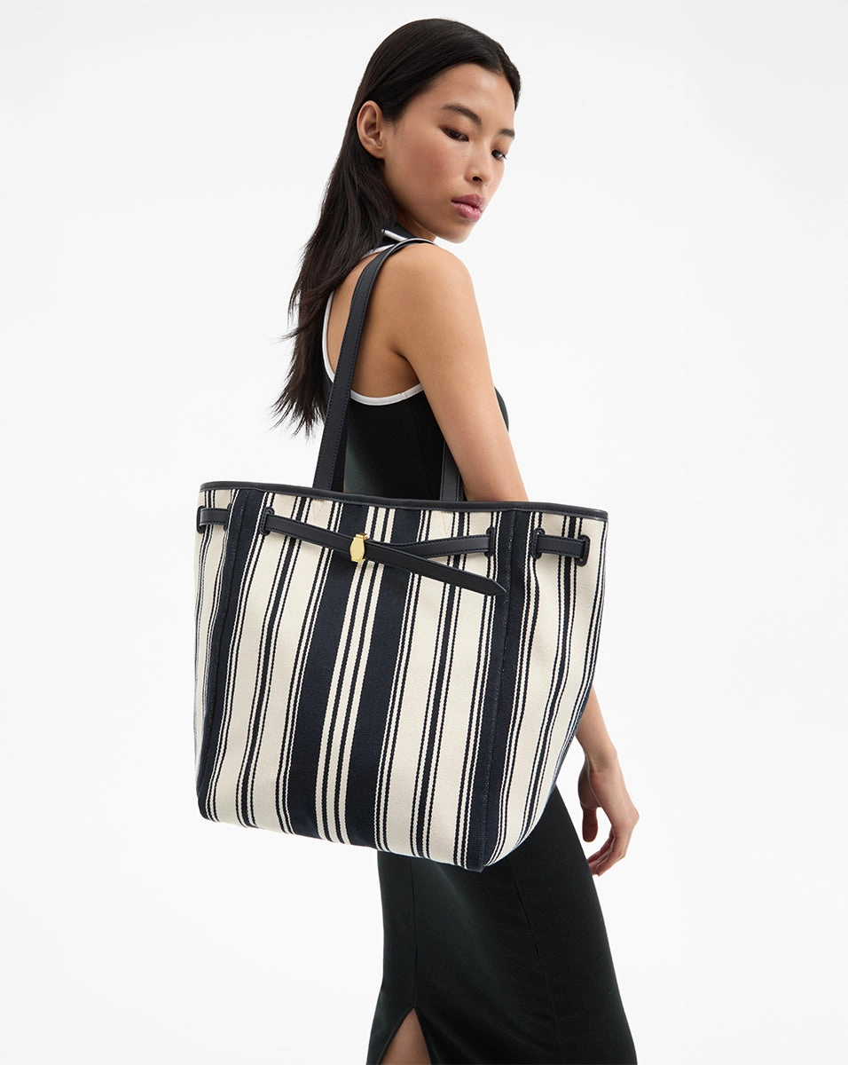 Veronica Beard Striped Canvas Dash Tote
