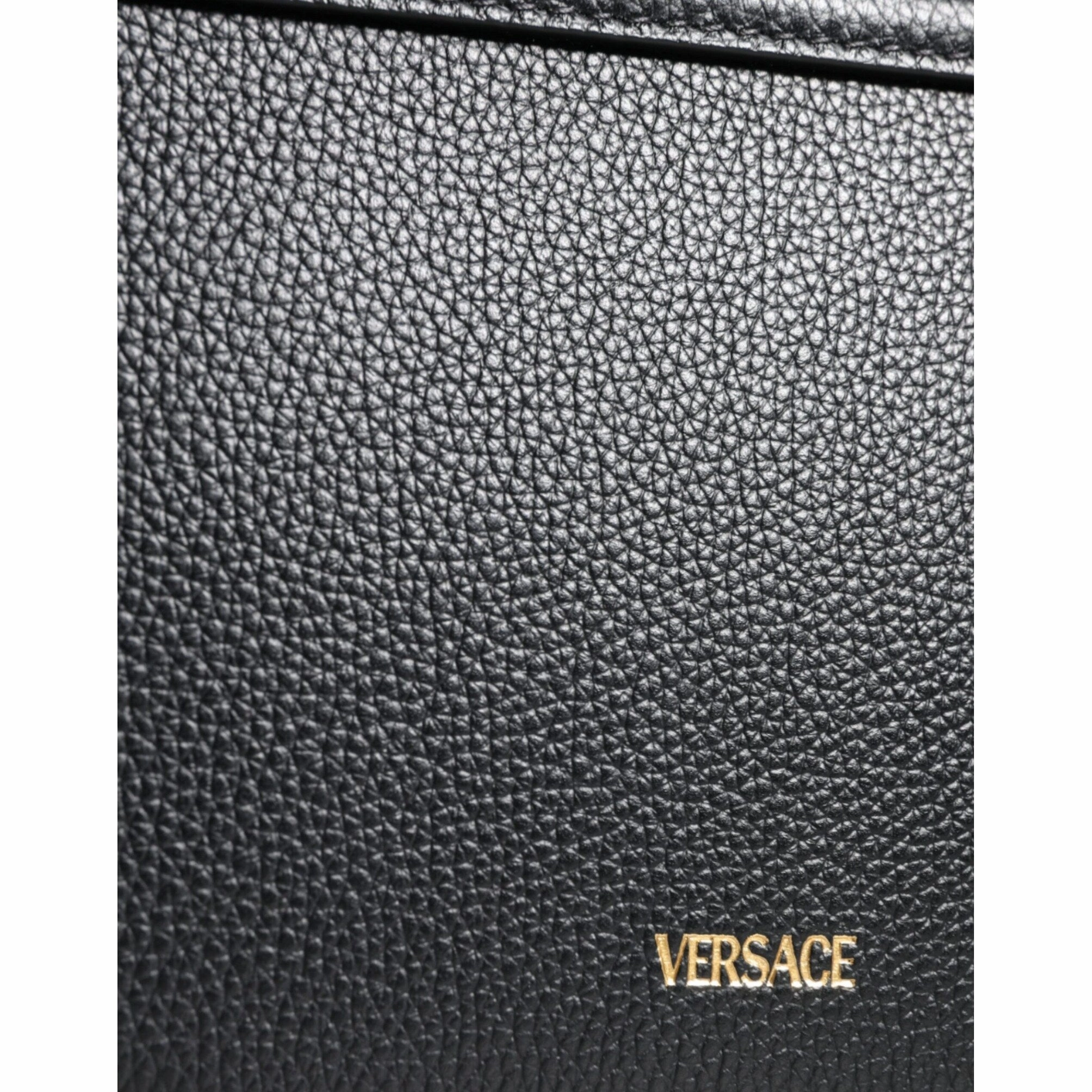Versace Black Grainy Calf Leather Logo Crossbody Shoulder Women's Bag