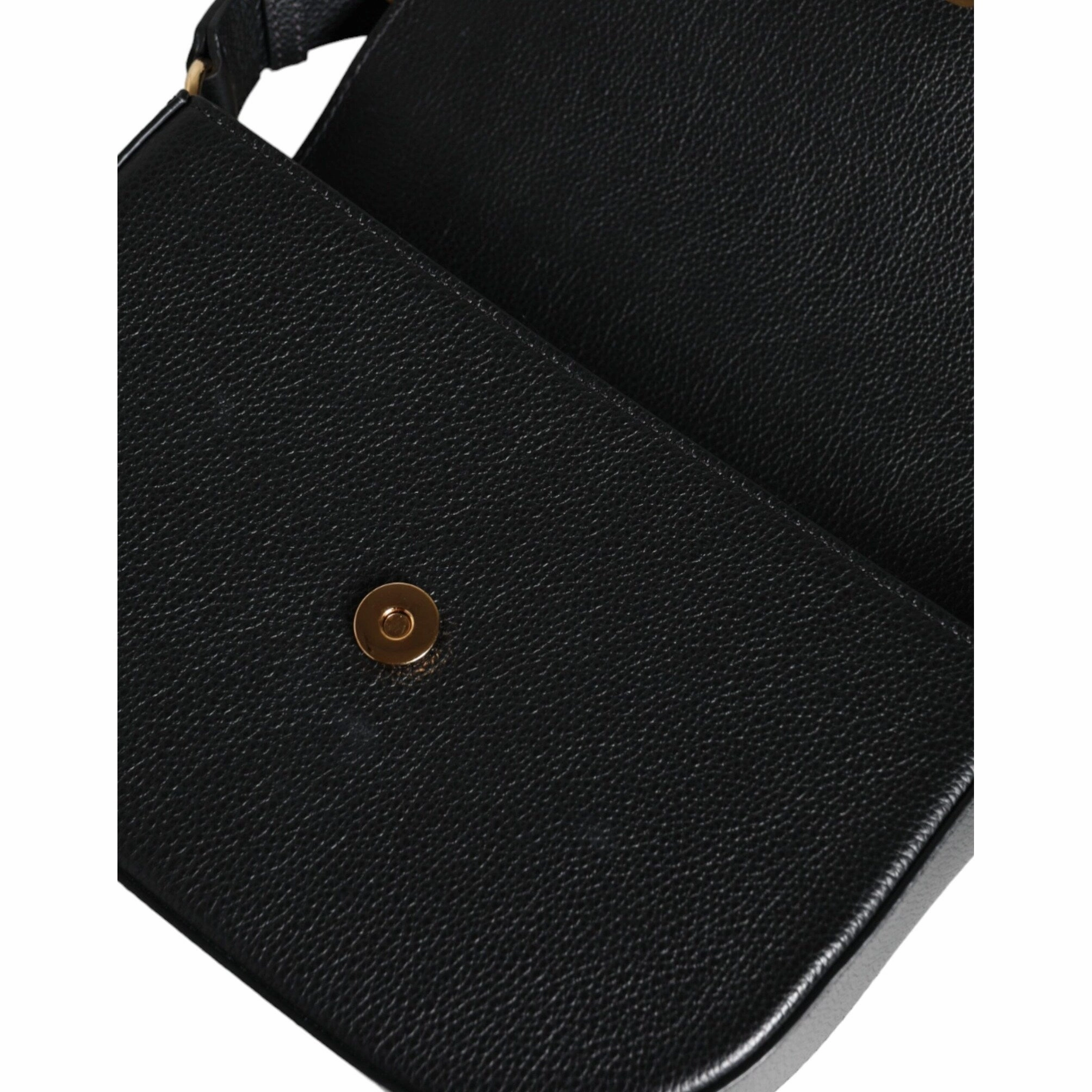 Versace Black Grainy Calf Leather Logo Crossbody Shoulder Women's Bag