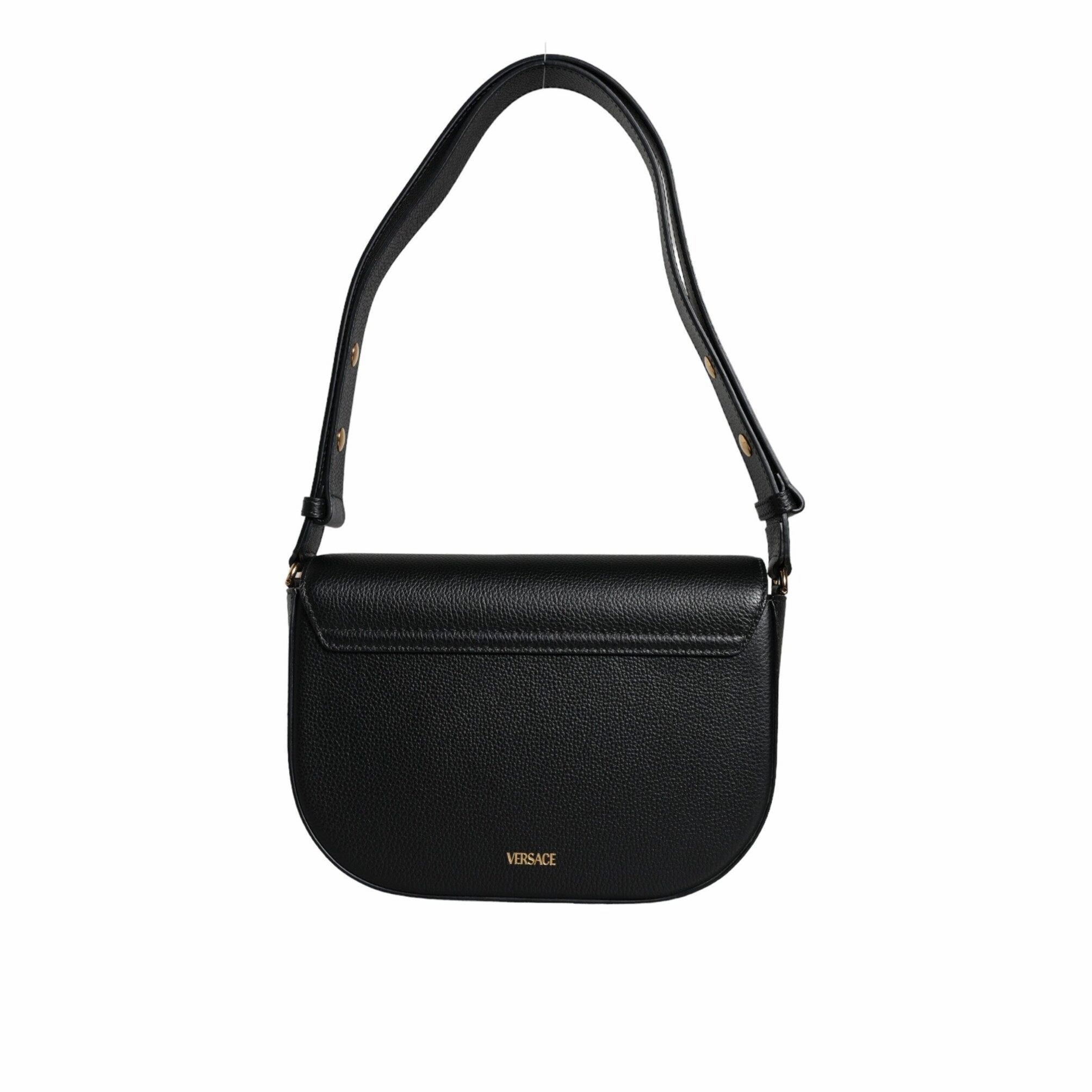 Versace Black Grainy Calf Leather Logo Crossbody Shoulder Women's Bag