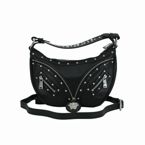 Versace Elegant Black Leather Hobo Shoulder Women's Bag