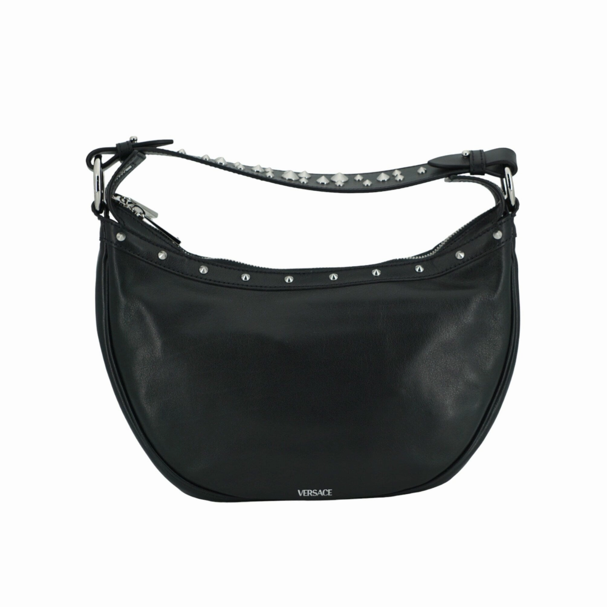 Versace Elegant Black Leather Hobo Shoulder Women's Bag