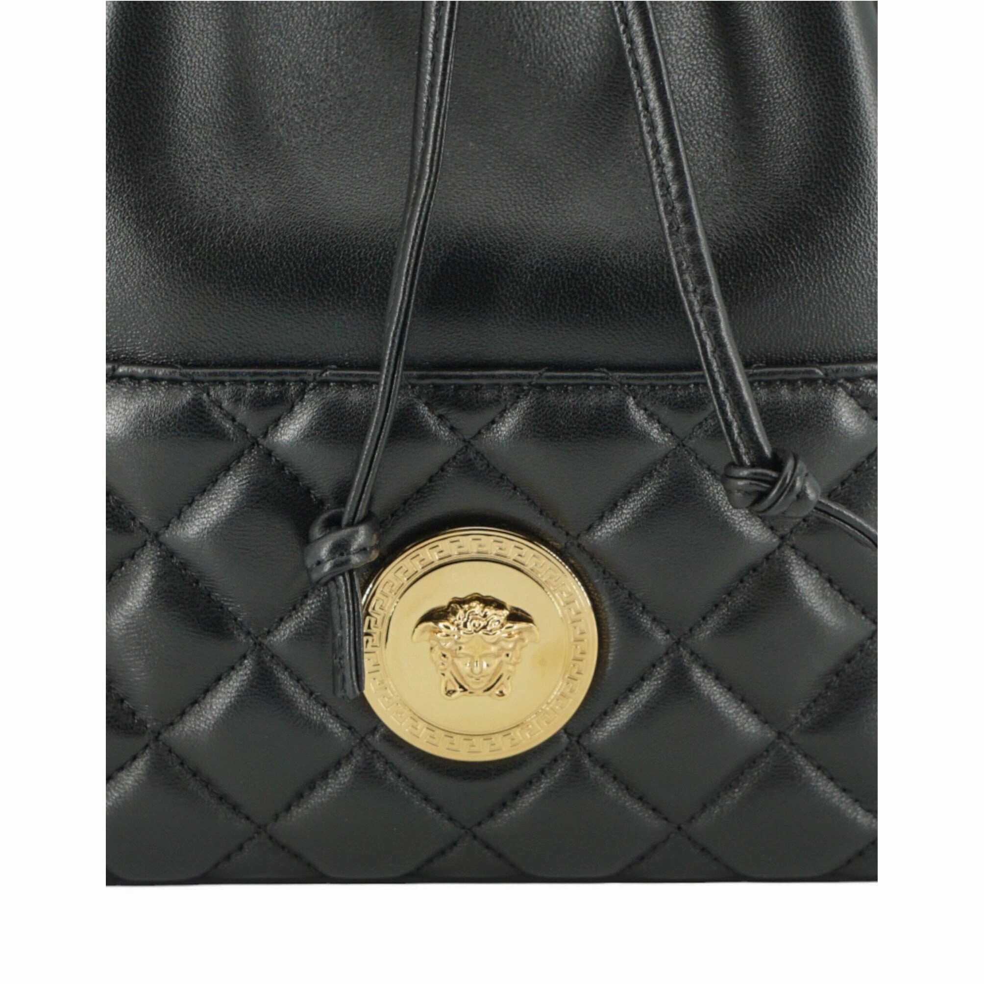 Versace Elegant Black Leather Medusa Bucket Shoulder Women's Bag