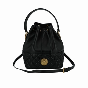 Versace Elegant Black Leather Medusa Bucket Shoulder Women's Bag