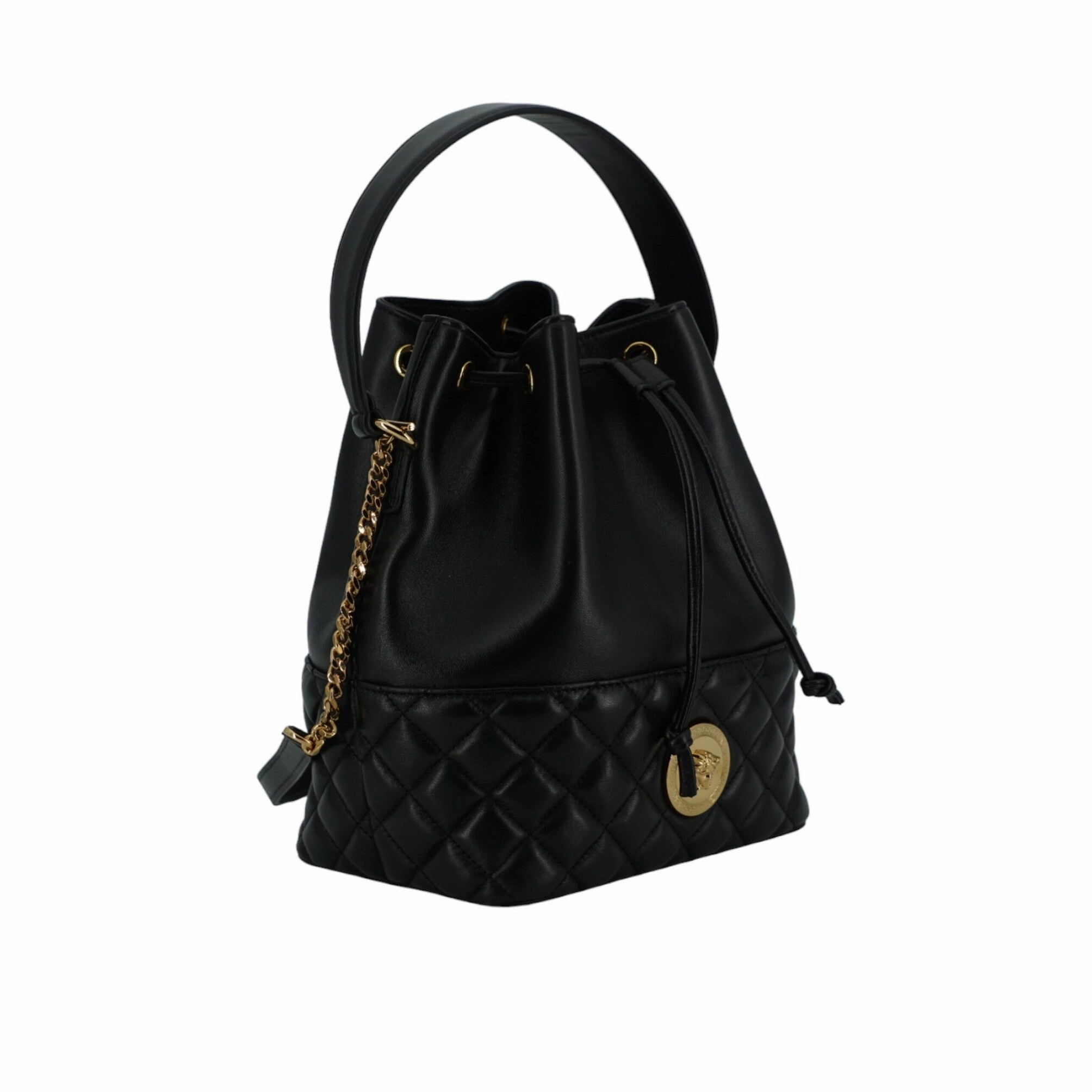 Versace Elegant Black Leather Medusa Bucket Shoulder Women's Bag