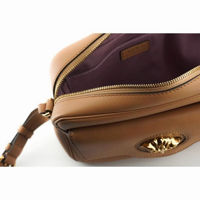 Versace Elegant Brown Leather Camera Case Shoulder Women's Bag