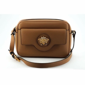 Versace Elegant Brown Leather Camera Case Shoulder Women's Bag