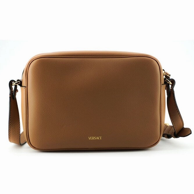 Versace Elegant Brown Leather Camera Case Shoulder Women's Bag
