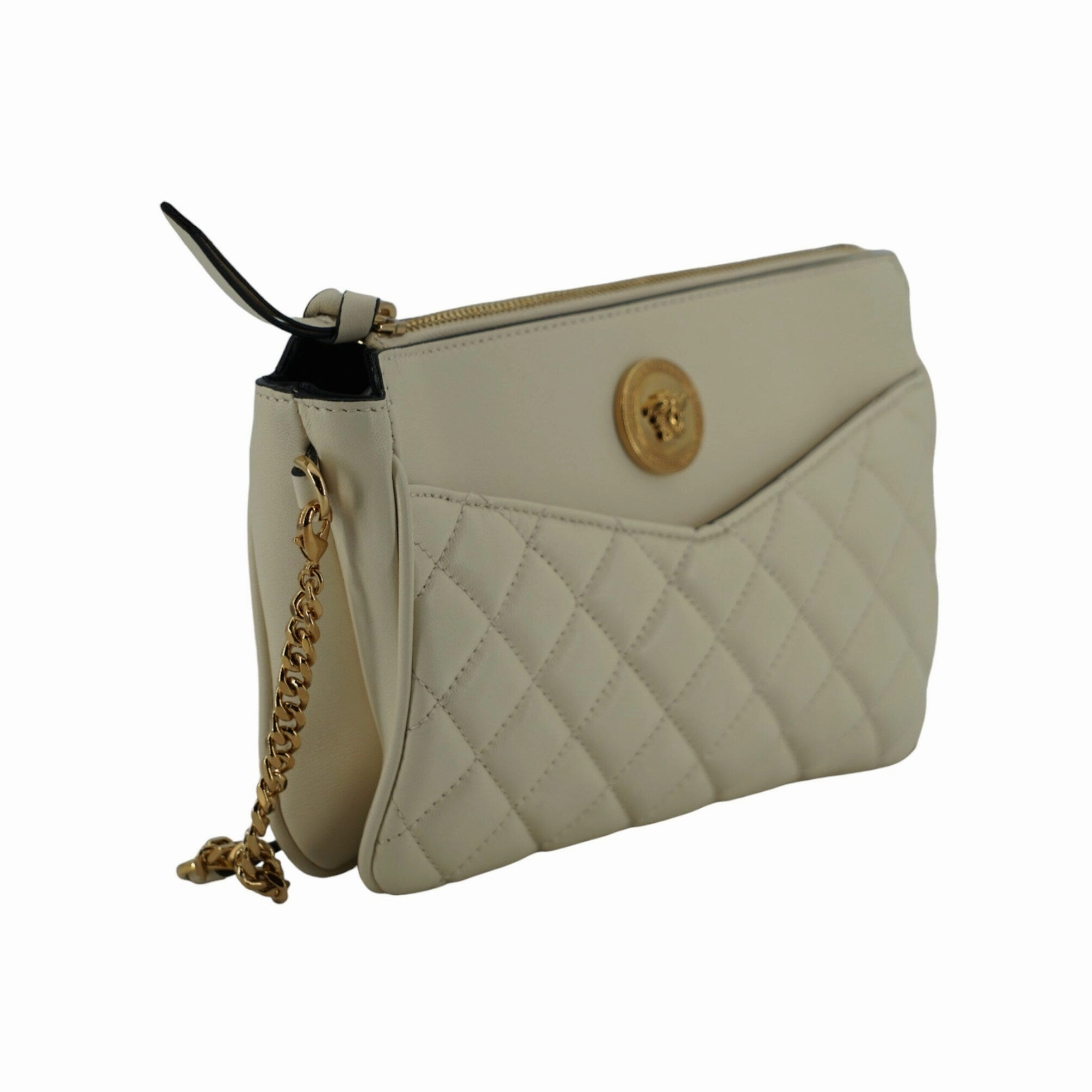 Versace Elegant White Lamb Leather Crossbody Women's Pouch
