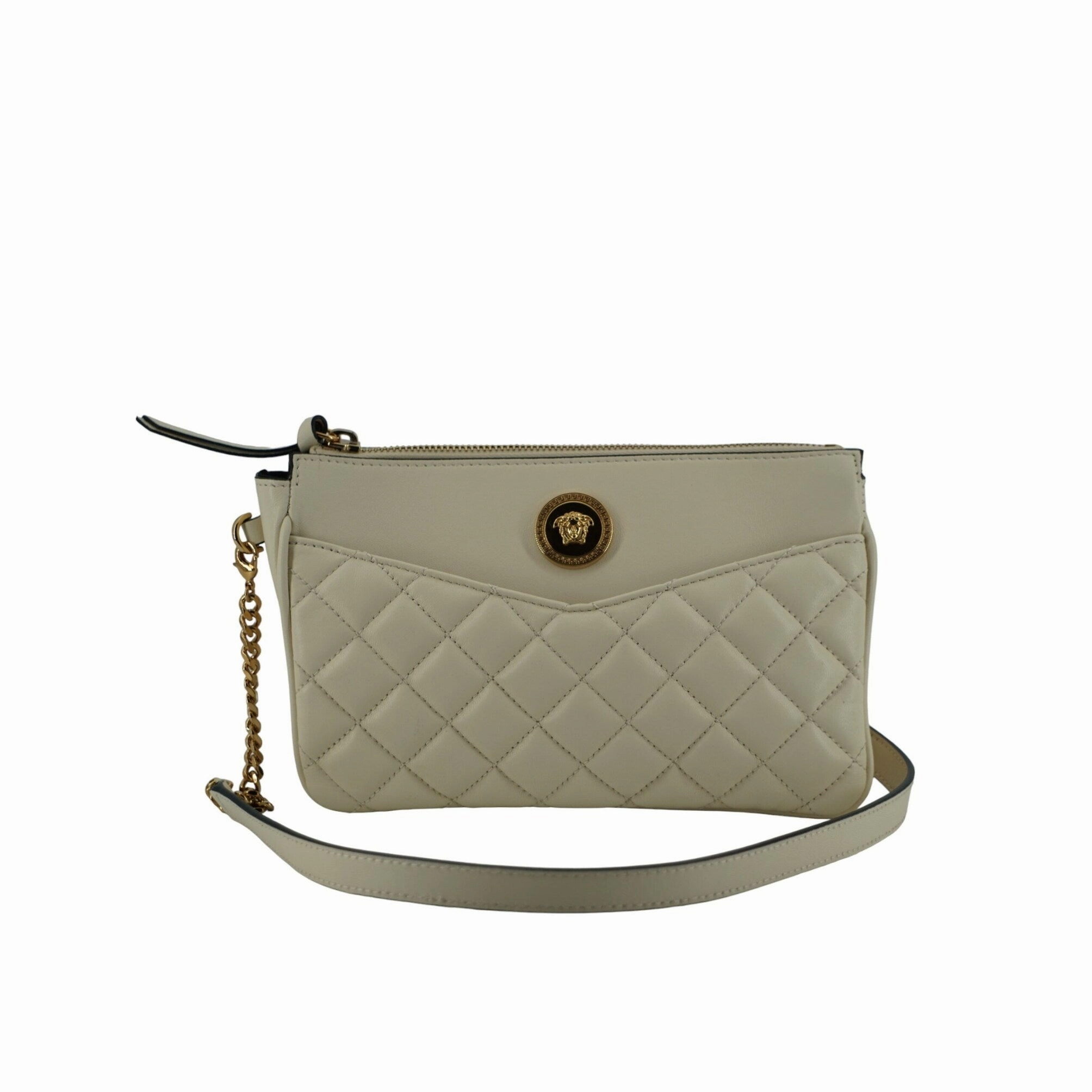 Versace Elegant White Lamb Leather Crossbody Women's Pouch