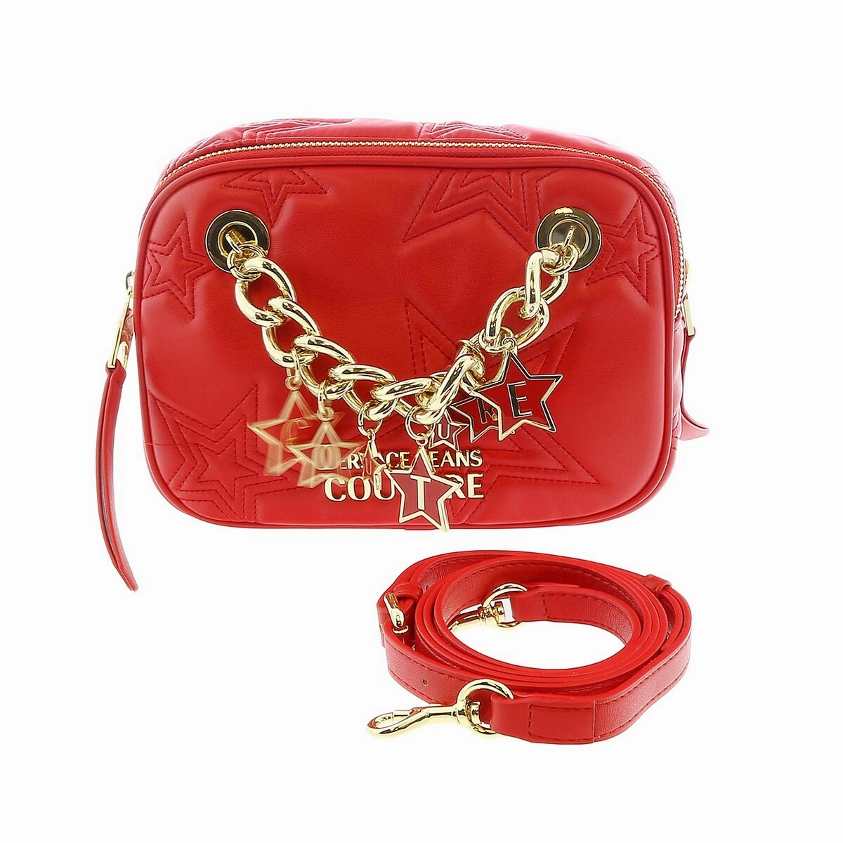 Versace Jeans Couture High Risk Red Square Star Quilted Charm Embellished Crossbody Bag for womens