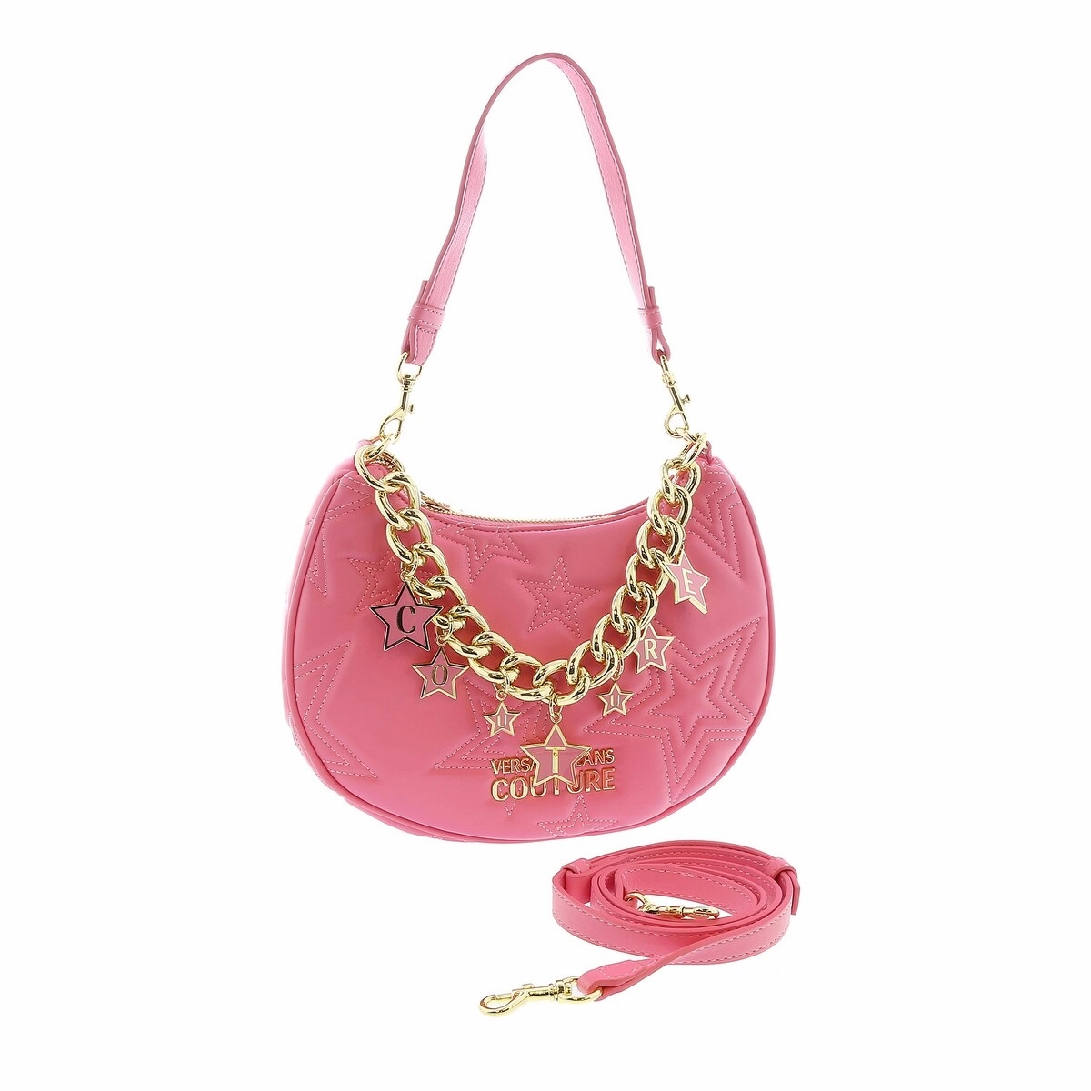 Versace Jeans Couture Rose Half Moon Star Quilted Charm Embellished Hobo Bag for womens