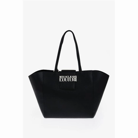 Versace JEANS COUTURE Textured Faux Leather Tote Bag with Silver-Ton