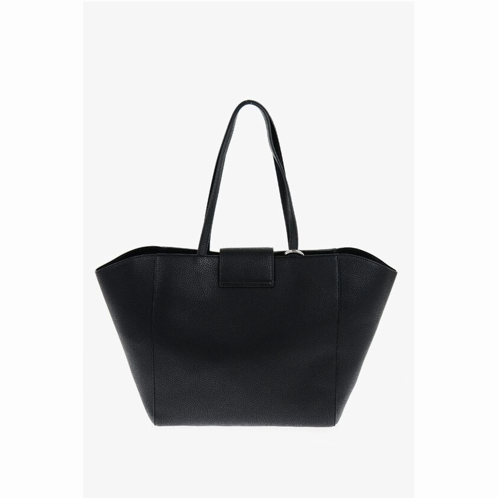 Versace JEANS COUTURE Textured Faux Leather Tote Bag with Silver-Ton