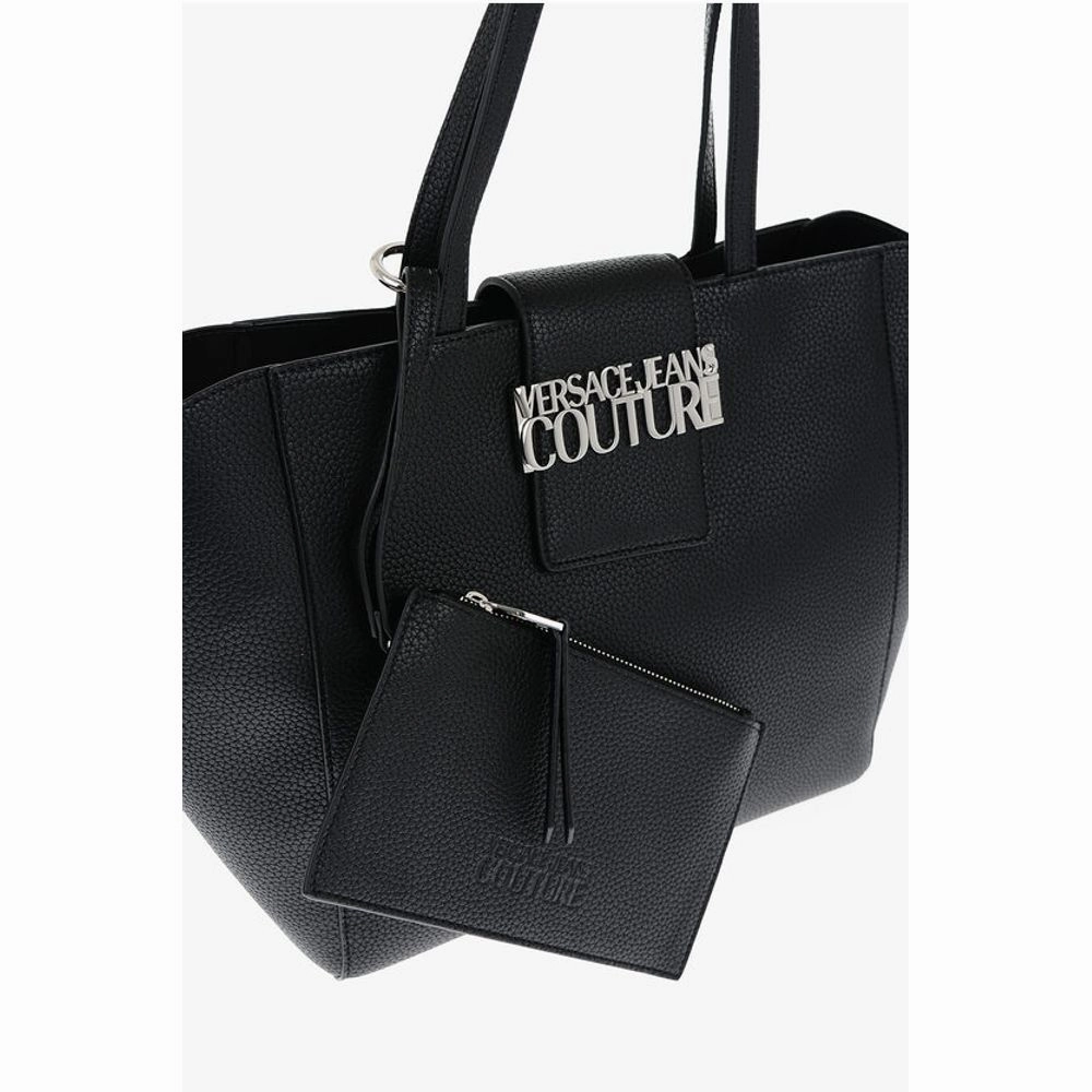Versace JEANS COUTURE Textured Faux Leather Tote Bag with Silver-Ton