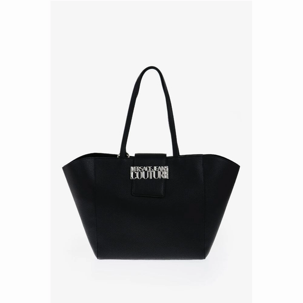 Versace JEANS COUTURE Textured Faux Leather Tote Bag with Silver-Ton