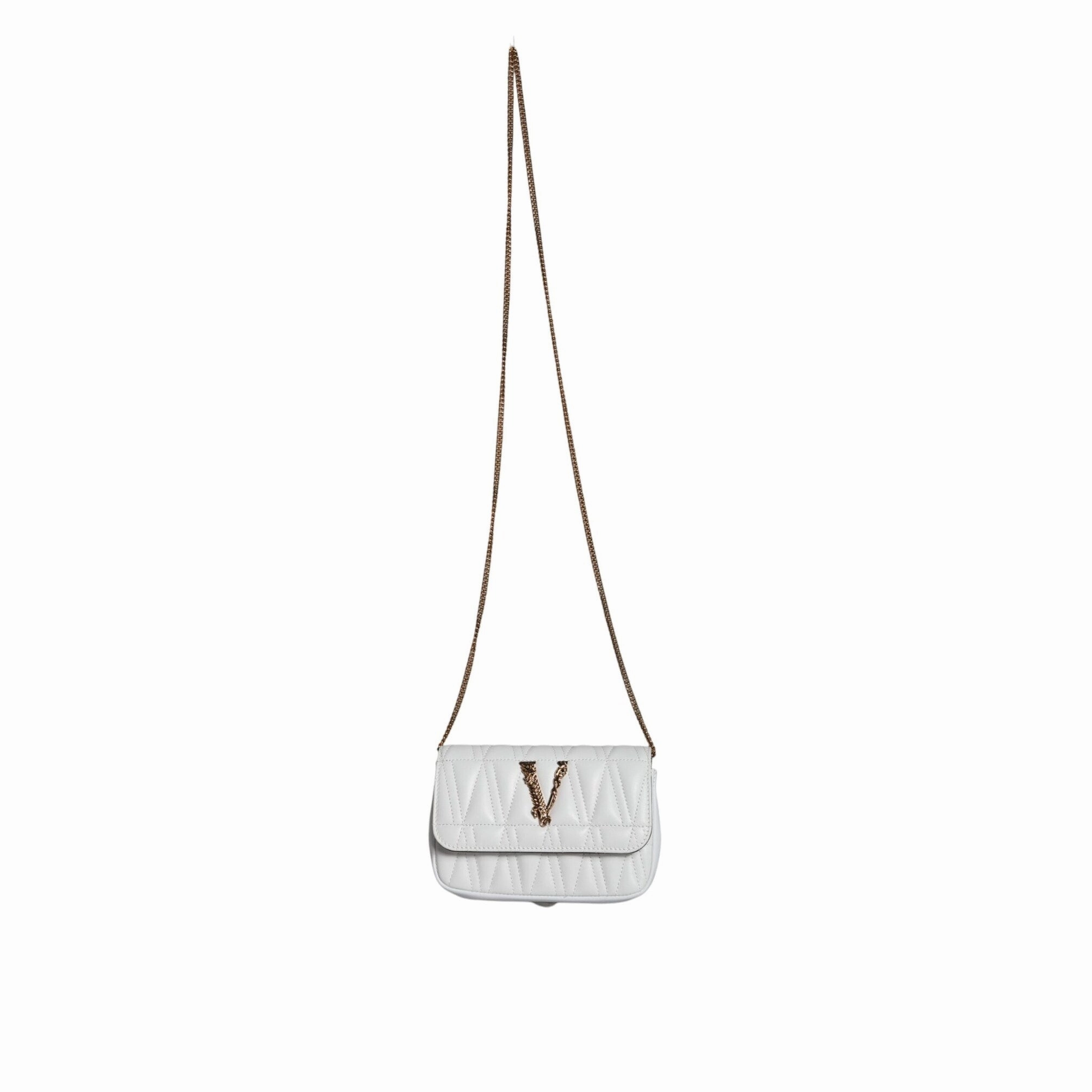 Versace White Quilted Nappa Leather Crossbody Shoulder Women's Bag
