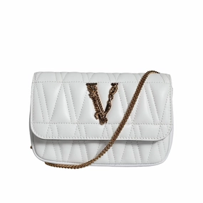 Versace White Quilted Nappa Leather Crossbody Shoulder Women's Bag