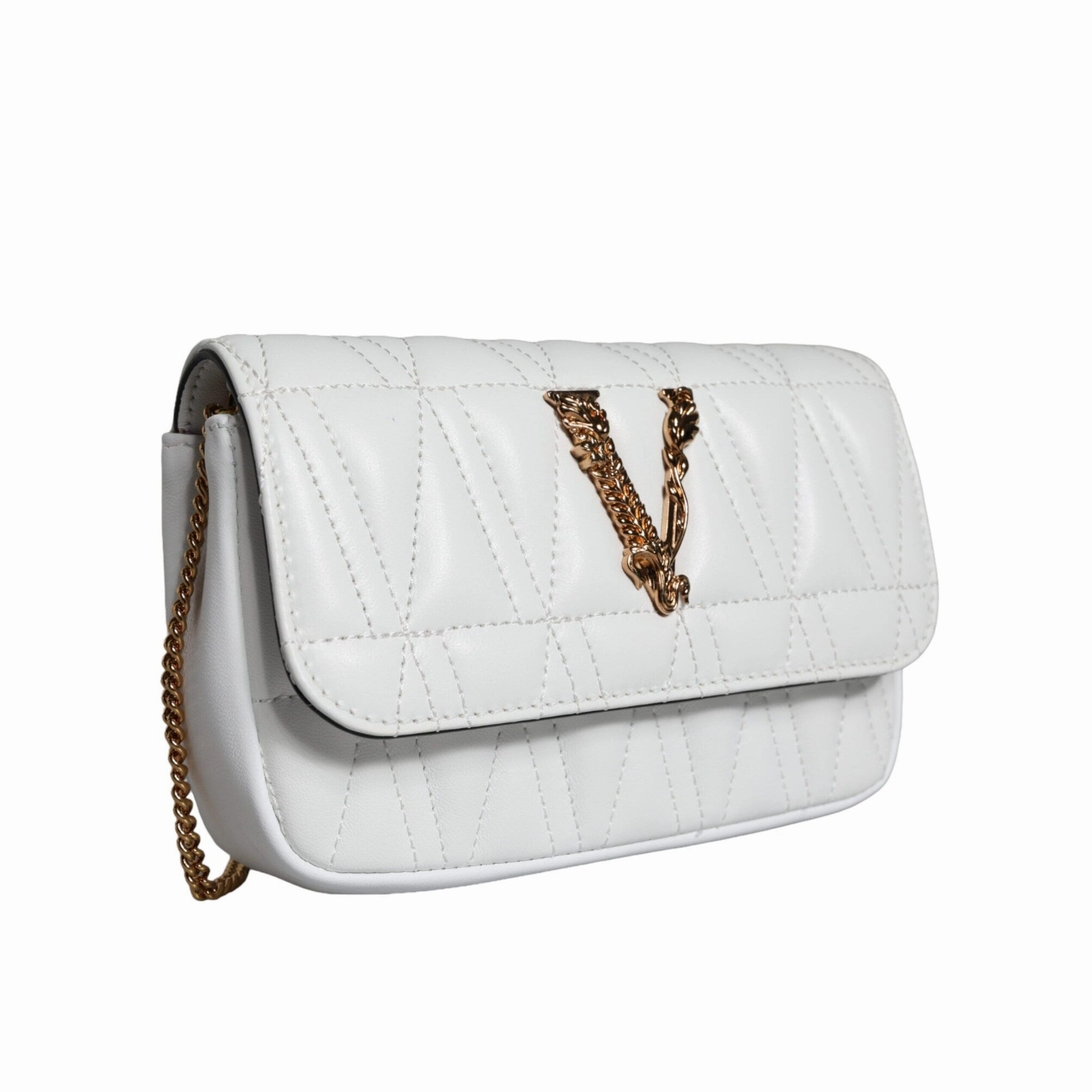 Versace White Quilted Nappa Leather Crossbody Shoulder Women's Bag