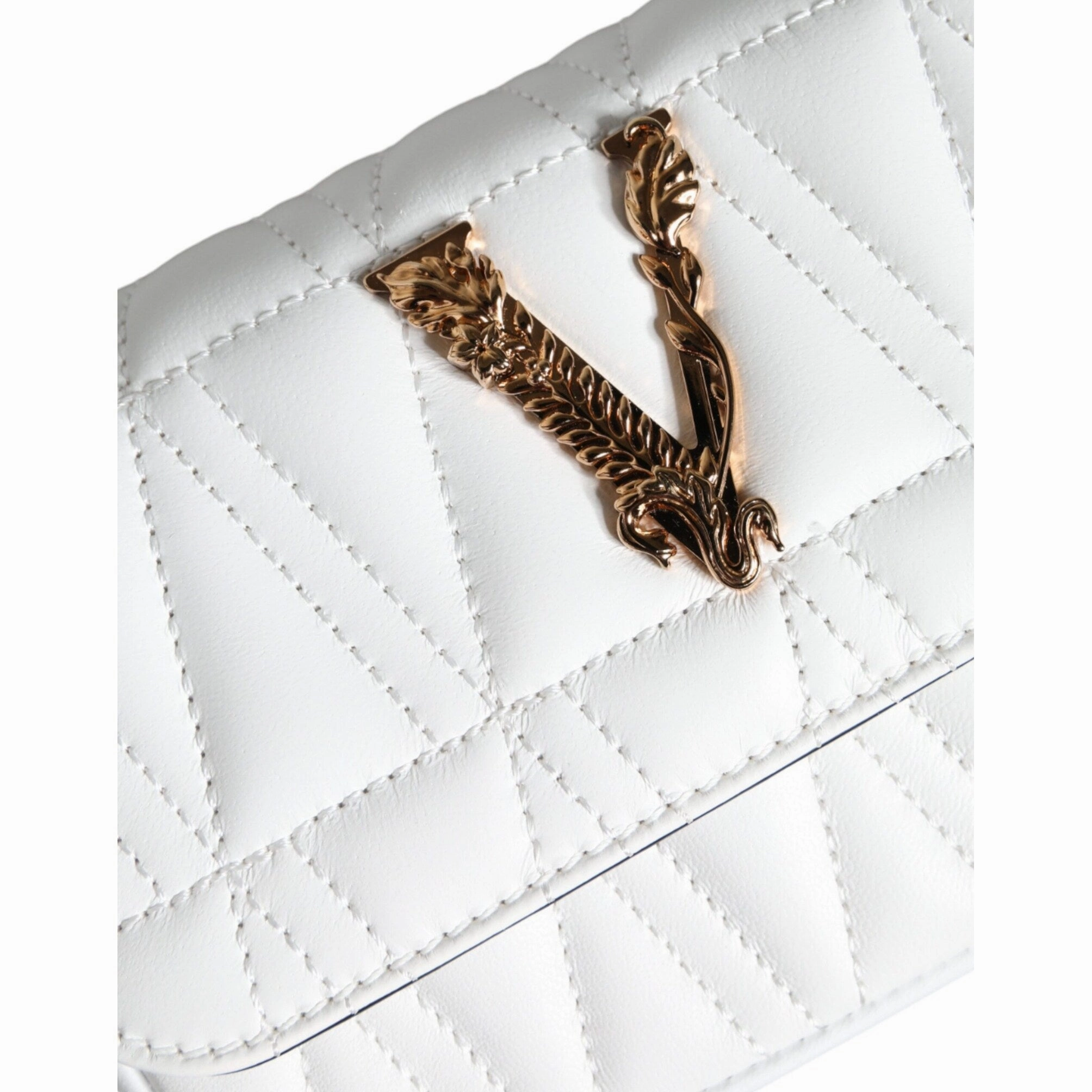Versace White Quilted Nappa Leather Crossbody Shoulder Women's Bag