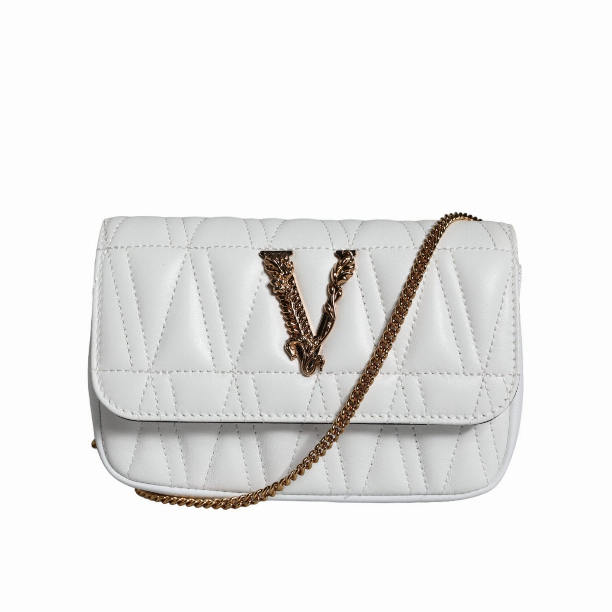 Versace White Quilted Nappa Leather Crossbody Shoulder Women's Bag