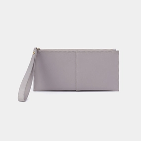 Vida Large Pouch in Micro Pebbled Leather - Morning Dove Grey