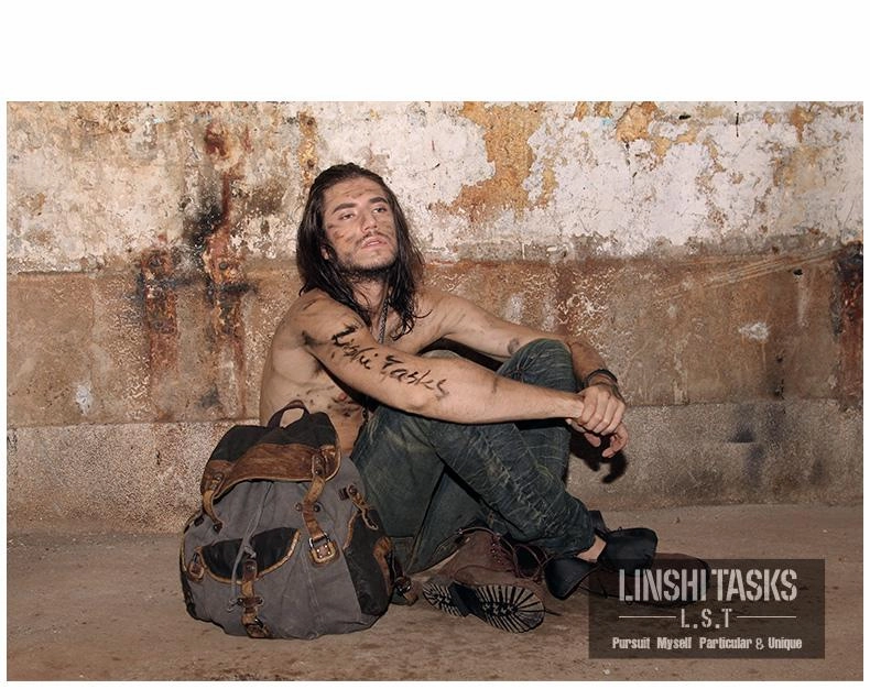 Vintage Canvas Leather Mens Large Washed Gray Backpack School Backpack Canvas Travel Backpack For Men