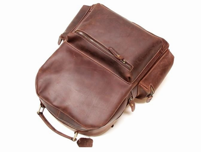 Vintage Coffee Mens Leather Backpack Travel Backpacks Laptop Backpack for men