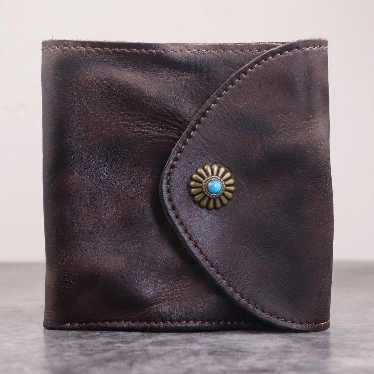 Vintage Mens Black Leather Billfold Leather Slim Wallets for Men Small Wallets for Men