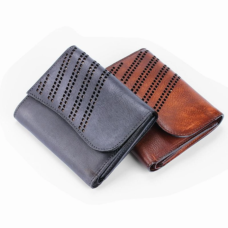 Vintage Mens Cool Small Trifold Leather Wallet Men billfold Zipper Wallets for Men