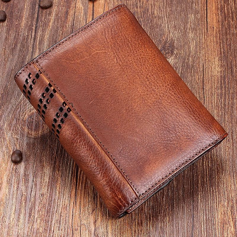 Vintage Mens Cool Small Trifold Leather Wallet Men billfold Zipper Wallets for Men