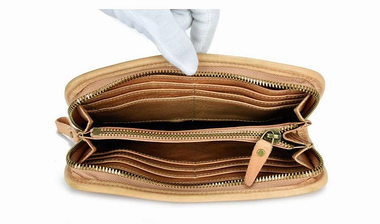 Vintage Mens Leather Long Zipper Wallets Blue Bifold Long Wallet Black Phone Wallet For Men