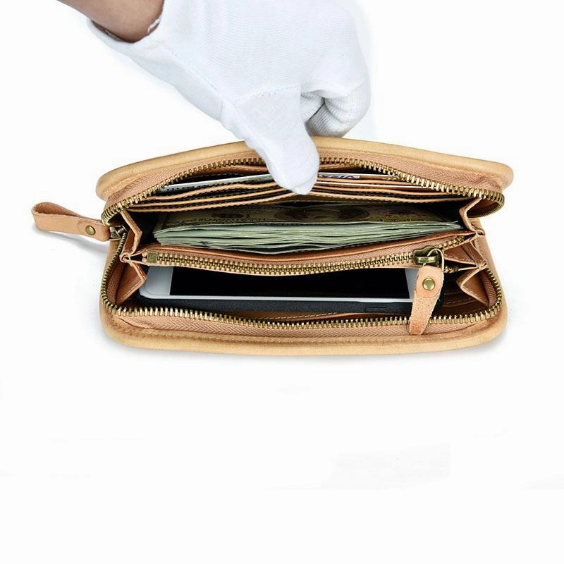 Vintage Mens Leather Long Zipper Wallets Blue Bifold Long Wallet Black Phone Wallet For Men