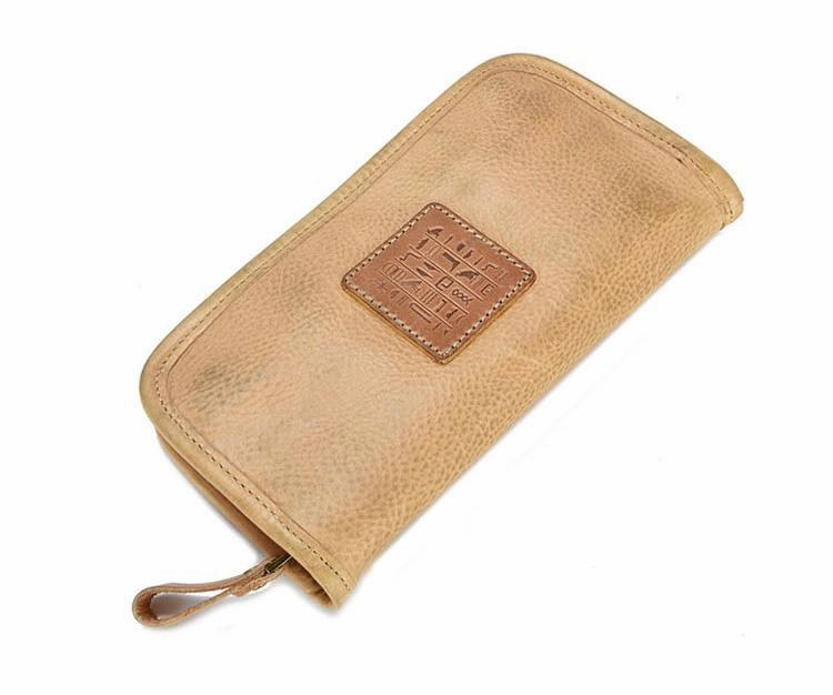Vintage Mens Leather Long Zipper Wallets Blue Bifold Long Wallet Black Phone Wallet For Men
