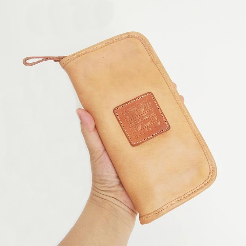 Vintage Mens Leather Long Zipper Wallets Blue Bifold Long Wallet Black Phone Wallet For Men