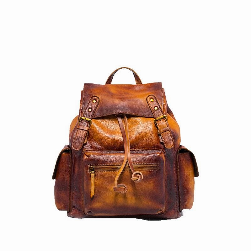 Vintage Mens Leather School Backpack Travel Backpack Leather Hiking Backpack for Men