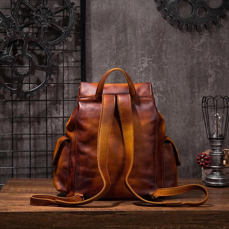 Vintage Mens Leather School Backpack Travel Backpack Leather Hiking Backpack for Men