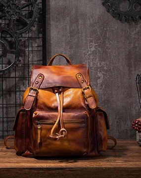 Vintage Mens Leather School Backpack Travel Backpack Leather Hiking Backpack for Men