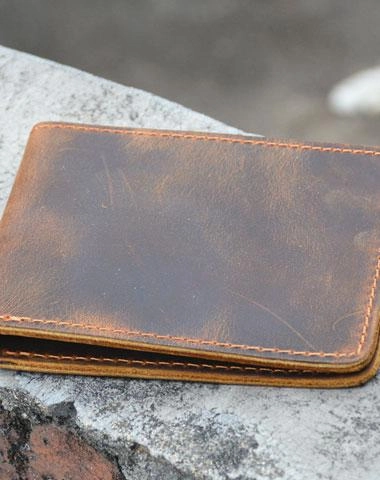 Vintage Mens Leather Slim Bifold Small Wallet Cool billfold Slim Small Wallet for Men