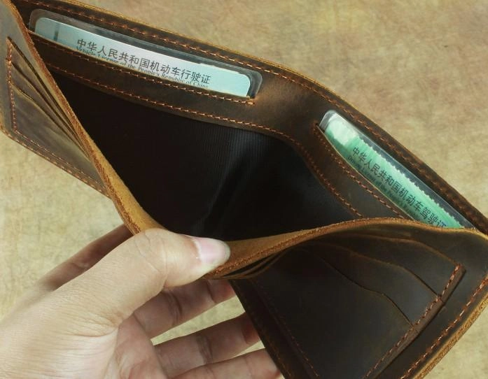 Vintage Mens Leather Slim Bifold Small Wallet Cool billfold Slim Small Wallet for Men
