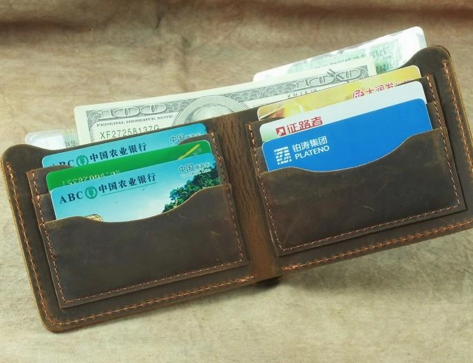 Vintage Mens Leather Slim Bifold Small Wallet Cool billfold Slim Small Wallet for Men
