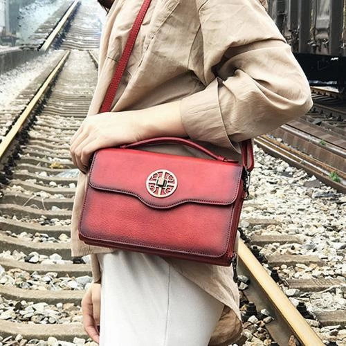 Vintage Womens Brown Leather Satchel Crossbody Bag Small Vintage Style Shoulder Bags for Ladies