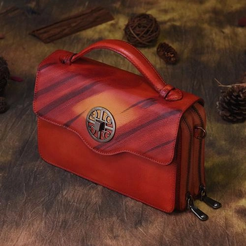 Vintage Womens Brown Leather Satchel Crossbody Bag Small Vintage Style Shoulder Bags for Ladies