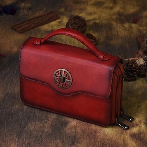 Vintage Womens Brown Leather Satchel Crossbody Bag Small Vintage Style Shoulder Bags for Ladies
